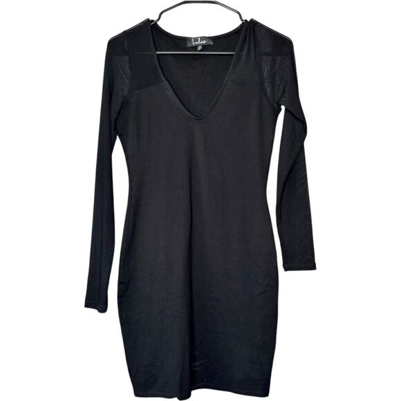 |EUC| LULU’S Mesh Sleeve Bodycon Little Black Dress - Picture 1 of 6